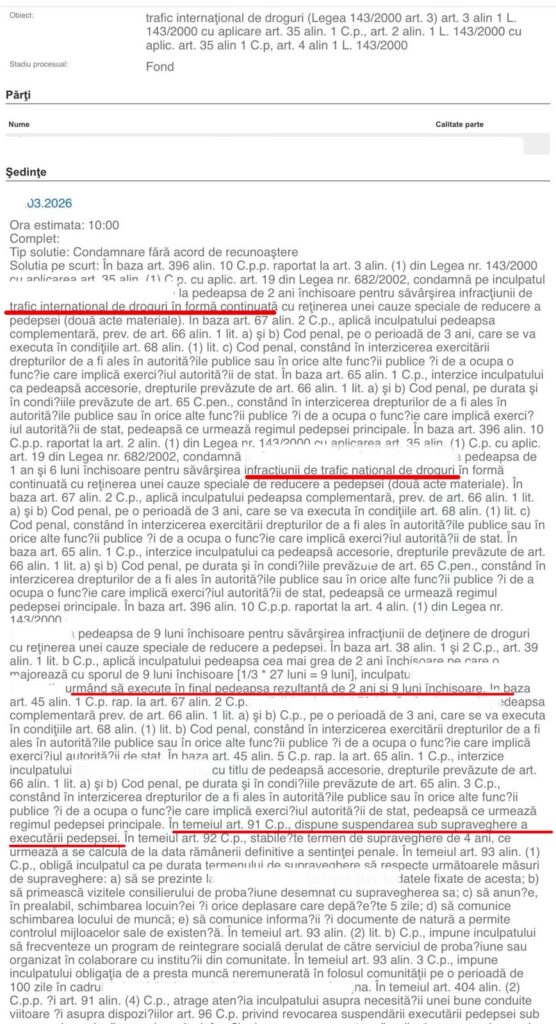 suspendarea executării pentru trafic internațional de droguri
